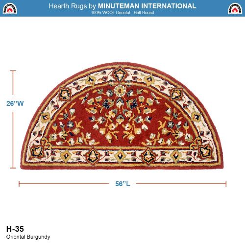  Minuteman International Burgundy Oriental Wool Hearth Rug, Half Round