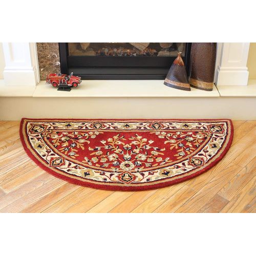  Minuteman International Burgundy Oriental Wool Hearth Rug, Half Round