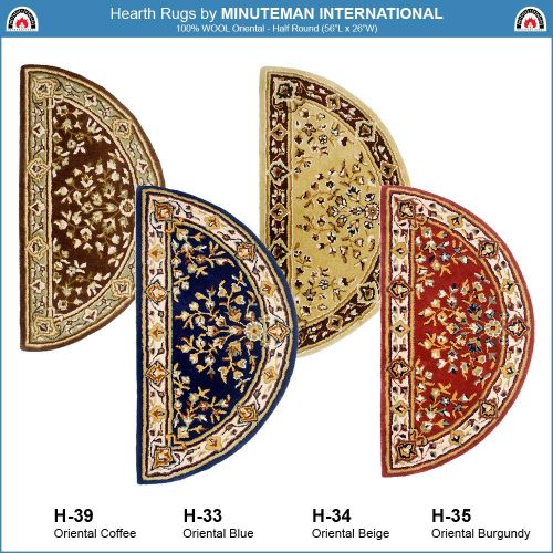  Minuteman International Burgundy Oriental Wool Hearth Rug, Half Round