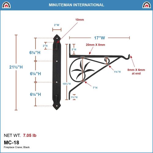  [아마존베스트]Minuteman International Crane, 18-inch Fireplace Pot Hanger Bracket, Black