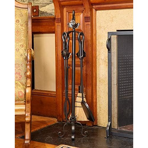  Minuteman International Maple Leaf 5-piece Wrought Iron Fireplace Tool Set, Graphite