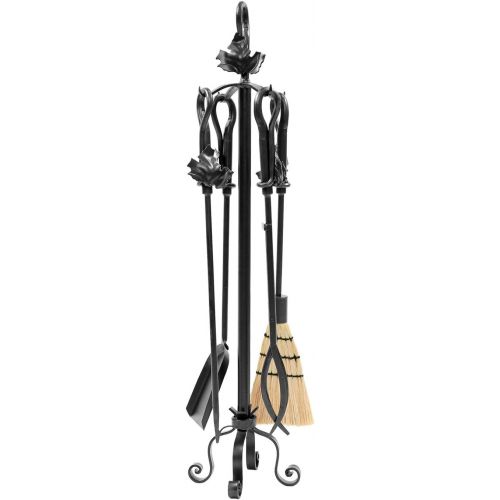  Minuteman International Maple Leaf 5-piece Wrought Iron Fireplace Tool Set, Graphite