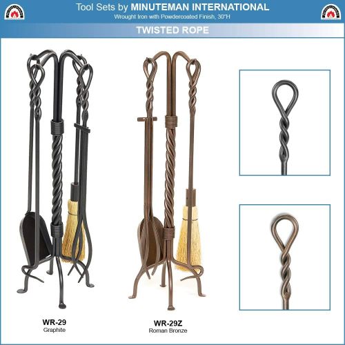  Minuteman International Twisted Rope 5-piece Wrought Iron Fireplace Tool Set, Graphite
