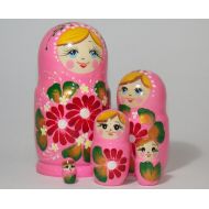 /Etsy Pink Nesting Dolls, set of 5, matryoshka dolls, matriochka, russian nesting doll hand painted, kids nesting dolls