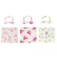 Miracle Baby 3 Pack Baby Swaddle Receiving Blankets with Headbands Set, 100% Cotton Knitted, Newborn Floral Shower Gift, Swaddle Wrap, Burping Cloth & Stroller Cover (Flamingo + Watermelon + Ca