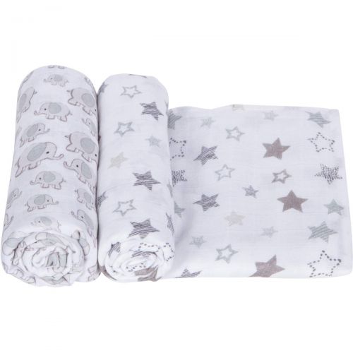  Miracle Blanket MiracleWare Muslin Swaddle Blanket 2 Pack (Grey Elephants & Grey Stars)