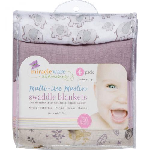  Miracle Blanket MiracleWare Muslin Swaddle Blanket, Grey Collection, 4 Piece