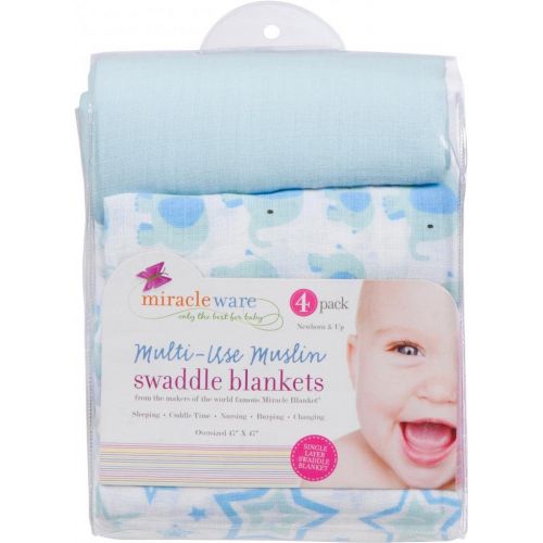  Miracle Blanket MiracleWare Muslin Swaddle Blanket, Radiant Orchid Stars Collection, 4 Pack