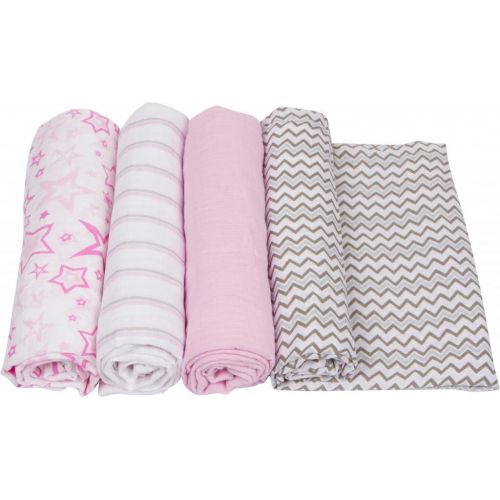  Miracle Blanket MiracleWare Muslin Swaddle Blanket, Radiant Orchid Stars Collection, 4 Pack