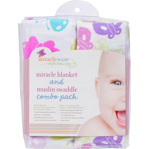  MiracleWare Muslin Swaddle Blanket and Miracle Blanket Set, Butterflies
