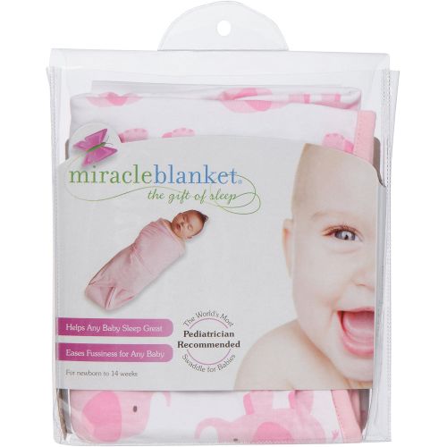  Miracle Blanket Swaddle Wrap for Newborn Infant Baby, Pink Elephants