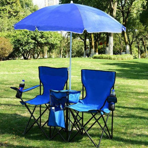  Miracle9 Foldable Picnic Beach Camping Double Chair+Umbrella Table Cooler Fishing Fold Up