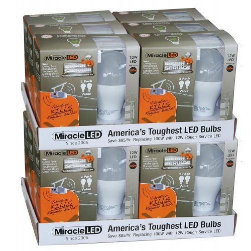  MiracleLED 604052 Rough Service Led 100W Household Replacement Light Bulb, Outperforms Floods In 9 - 20 Tall Ceilings, Garage Door/Shop / Fan Light, Daylight Bright White Color, 24
