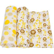 MiracleWare Muslin Swaddle Blanket, Giraffes & Lions, 2 Piece