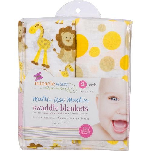  MiracleWare Muslin Swaddle Blanket, Giraffes & Lions, 2 Piece