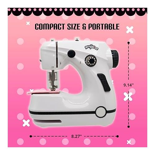  Miraculous Ladybug - Marinette's Mini Sewing Machine For Beginners And Kids, Dual Speed Portable Machine with Miraculous Fabric, Black Mannequin, Superhero Mask Cutouts, And Foot Pedal (Wyncor)