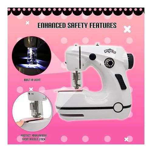  Miraculous Ladybug - Marinette's Mini Sewing Machine For Beginners And Kids, Dual Speed Portable Machine with Miraculous Fabric, Black Mannequin, Superhero Mask Cutouts, And Foot Pedal (Wyncor)