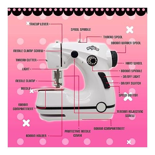  Miraculous Ladybug - Marinette's Mini Sewing Machine For Beginners And Kids, Dual Speed Portable Machine with Miraculous Fabric, Black Mannequin, Superhero Mask Cutouts, And Foot Pedal (Wyncor)