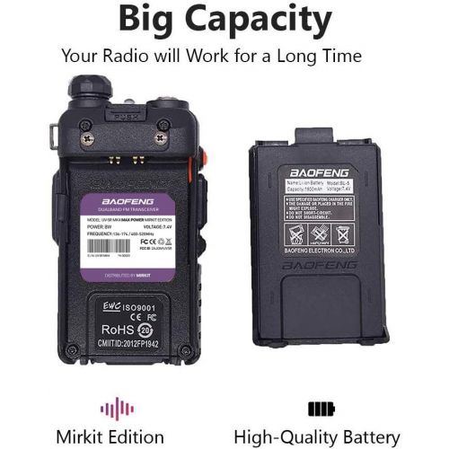  [아마존베스트]Mirkit Radio UV-5R MK4 8W MP Max Power 2019 1800 mAh Li-Ion Battery Pack, Baofengradio corp.