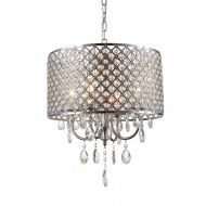 Mirrea mirrea Crystal Chandelier Pendant Light, 4 Lights, with Crystal Beaded Drum Shade Chromed Finish