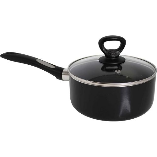  Mirro A79721 Get A Grip Aluminum Nonstick Sauce Pan with Glass Lid Cover Cookware, 1-Quart, Black -