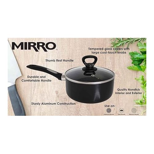  Mirro A79721 Get A Grip Aluminum Nonstick Sauce Pan with Glass Lid Cover Cookware, 1-Quart, Black -