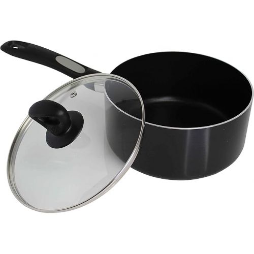  Mirro A79721 Get A Grip Aluminum Nonstick Sauce Pan with Glass Lid Cover Cookware, 1-Quart, Black -