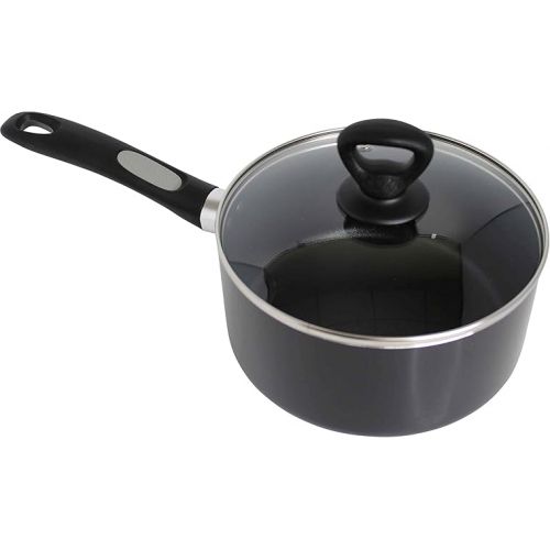  Mirro A79721 Get A Grip Aluminum Nonstick Sauce Pan with Glass Lid Cover Cookware, 1-Quart, Black -