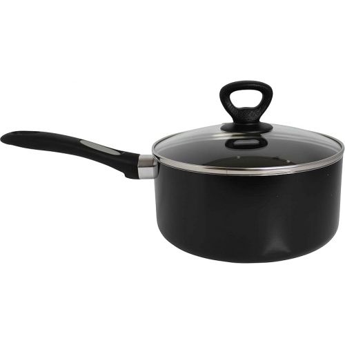  Mirro A79721 Get A Grip Aluminum Nonstick Sauce Pan with Glass Lid Cover Cookware, 1-Quart, Black -