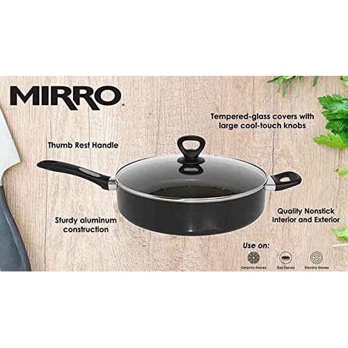  Mirro A79782 Get A Grip Aluminum Nonstick Jumbo Cooker Deep Fry Pan with Glass Lid Cover Cookware, 12-Inch, Black