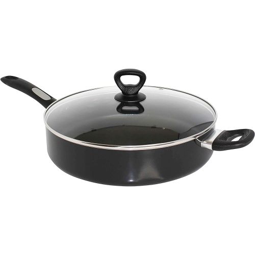  Mirro A79782 Get A Grip Aluminum Nonstick Jumbo Cooker Deep Fry Pan with Glass Lid Cover Cookware, 12-Inch, Black