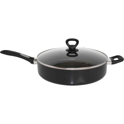  Mirro A79782 Get A Grip Aluminum Nonstick Jumbo Cooker Deep Fry Pan with Glass Lid Cover Cookware, 12-Inch, Black