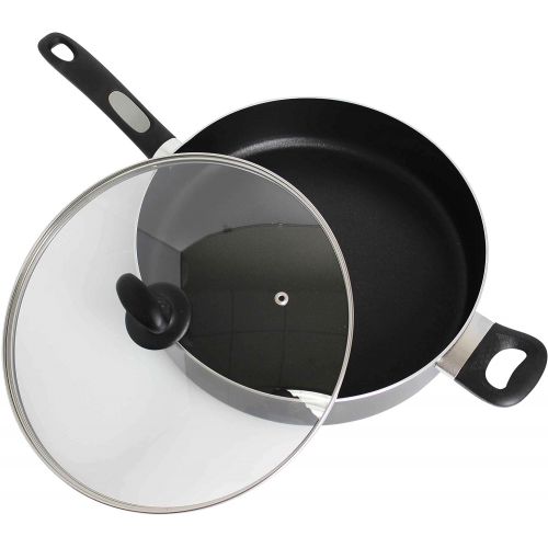  Mirro A79782 Get A Grip Aluminum Nonstick Jumbo Cooker Deep Fry Pan with Glass Lid Cover Cookware, 12-Inch, Black