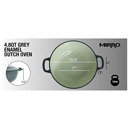  [아마존베스트]Mirro MIR-19059 4.8 Quart Cast Iron White Enamel Coated Interior Dutch Oven, Grey, Ready to Use