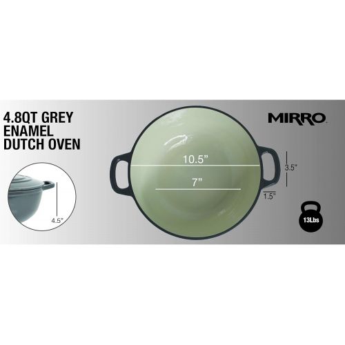  [아마존베스트]Mirro MIR-19059 4.8 Quart Cast Iron White Enamel Coated Interior Dutch Oven, Grey, Ready to Use