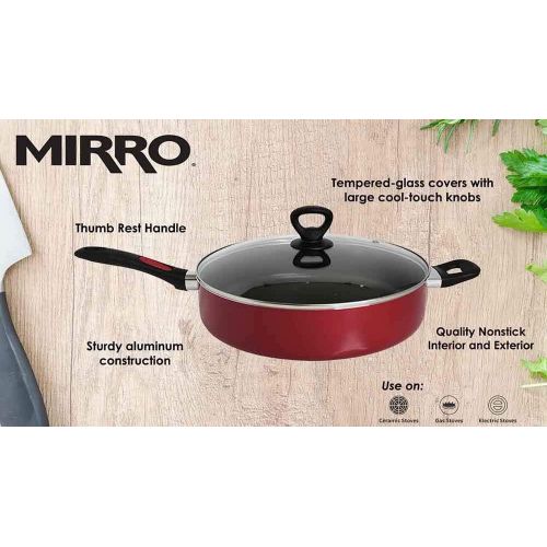  [아마존베스트]Mirro A79682 Get A Grip Aluminum Nonstick Jumbo Cooker Deep Fry Pan with Glass Lid Cover Cookware, 12-Inch