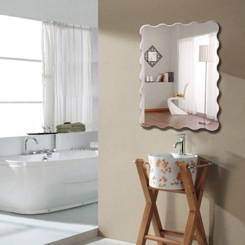  Mirror / Wall Mounted Bathroom Frameless Vanity Wave Shape Edge (Size : 4560cm)