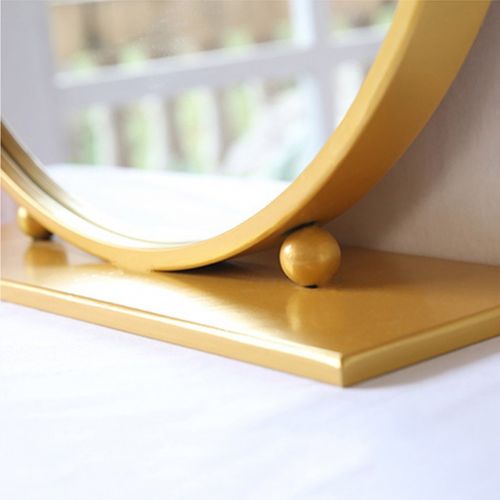  Mirror Nordic Wrought Iron Single-Sided Round Desktop Bedroom Desktop Princess Dressing Beauty (Color : Gold, Size : 40cm)