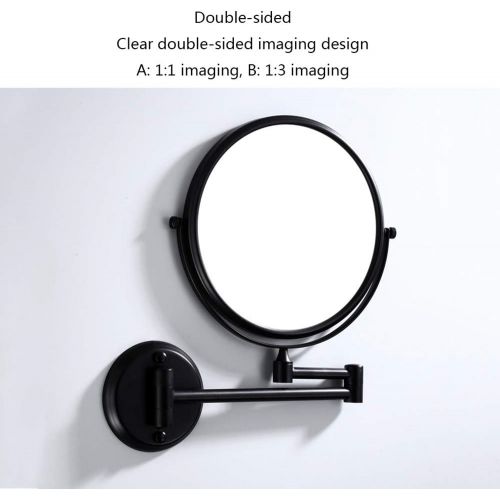  Mirror Folding Makeup, Wall-Mounted Magnifying Makeup, Matte Black Double-Sided HD 360° Rotating Retractable Bathroom ZDDAB
