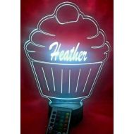 Mirror Mania Cupcake Light Up Lamp LED Personalized Desk Light Engraved Delicious Cup Cake with Cherry Table Lamp, Our Newest Feature - Its Wow, with Remote, 16 Color Options, Dimmer, Free Engr