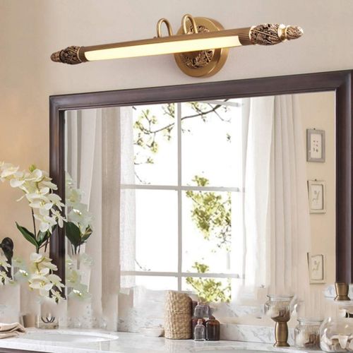  Mirror light LED Picture Light, Retro Simple Bathroom Dressing Table Anti-Fog Mirror Headlight Wall Light Gold (Color : Neutral Light, Size : 55cm)