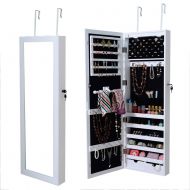 Costway Lockable Wall Mount Mirrored Jewelry Cabinet Organizer Armoire w/ LED Lights