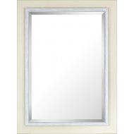 Mirrorize White Wash Hand Stained Wood Frame With Liner Beveled Mirror| Vanity,Hallway,Bathroom, Bedroom | 31.25x43.25 (Inner mirror 24X36)|White| Rectangle| Large Bevelled Mirror