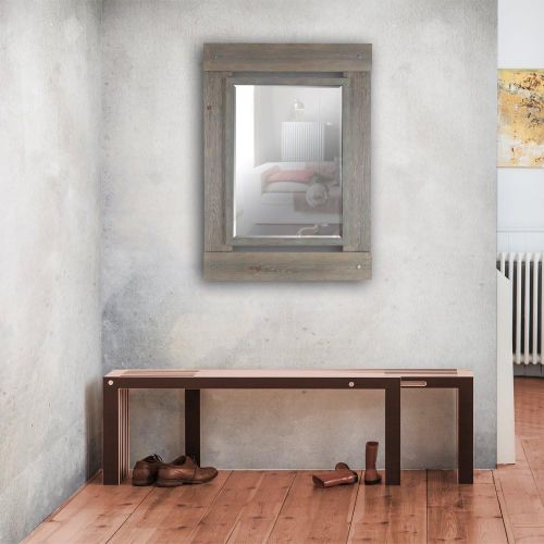  Mirrorize Gray Wash Real Wood Wall Vanity, Hallway, Bathroom, Bedroom | 30x43 (Inner Mirror 20X28)| Rectangle| Large Decorative Bevelled Mirror