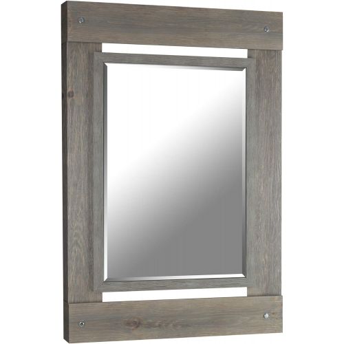  Mirrorize Gray Wash Real Wood Wall Vanity, Hallway, Bathroom, Bedroom | 30x43 (Inner Mirror 20X28)| Rectangle| Large Decorative Bevelled Mirror