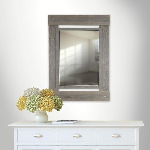  Mirrorize Gray Wash Real Wood Wall Vanity, Hallway, Bathroom, Bedroom | 30x43 (Inner Mirror 20X28)| Rectangle| Large Decorative Bevelled Mirror