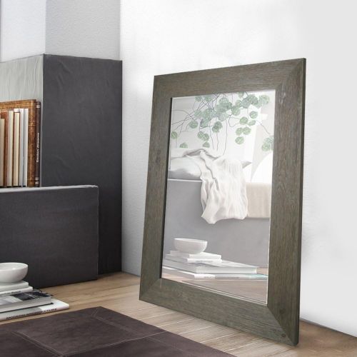  Mirrorize ArtMaison Beveled Hanging Wall Decorative Mirror with Hand Stained Gray Frame, 34-Inch by 46-Inch