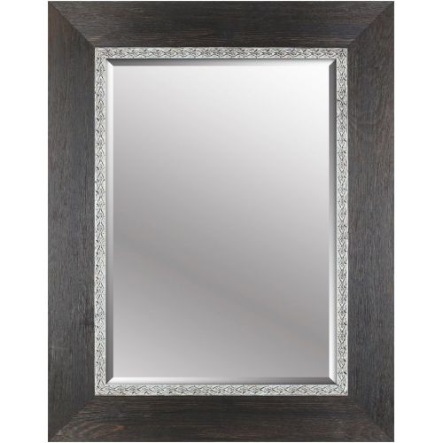  Mirrorize Black Wood Emboss Beveled Wall Mirror| Vanity,Hallway,Bathroom, Bedroom | 30X38 (Inner mirror 20X28)|Black| Rectangle| Large Decorative Bevelled Mirror