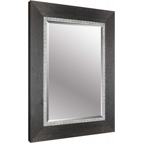  Mirrorize Black Wood Emboss Beveled Wall Mirror| Vanity,Hallway,Bathroom, Bedroom | 30X38 (Inner mirror 20X28)|Black| Rectangle| Large Decorative Bevelled Mirror