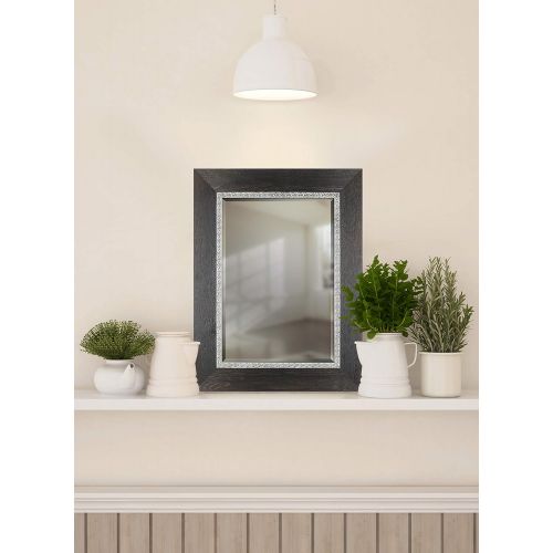  Mirrorize Black Wood Emboss Beveled Wall Mirror| Vanity,Hallway,Bathroom, Bedroom | 30X38 (Inner mirror 20X28)|Black| Rectangle| Large Decorative Bevelled Mirror